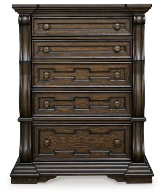 Maylee King Upholstered Panel Bed, Chest and 2 Nightstands - B947B19