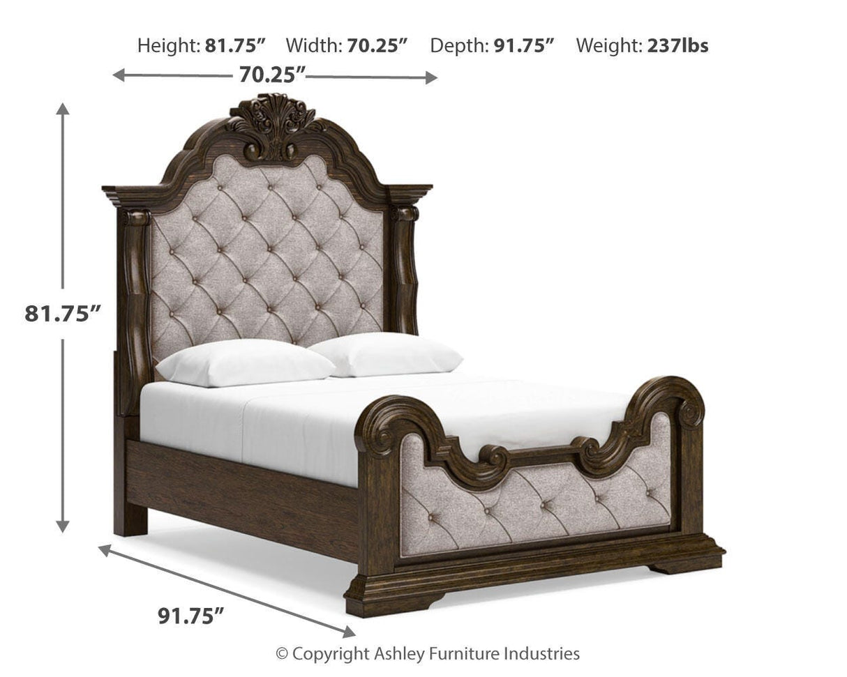 Maylee Queen Upholstered Panel Bed, Dresser and 2 Nightstands - B947B20
