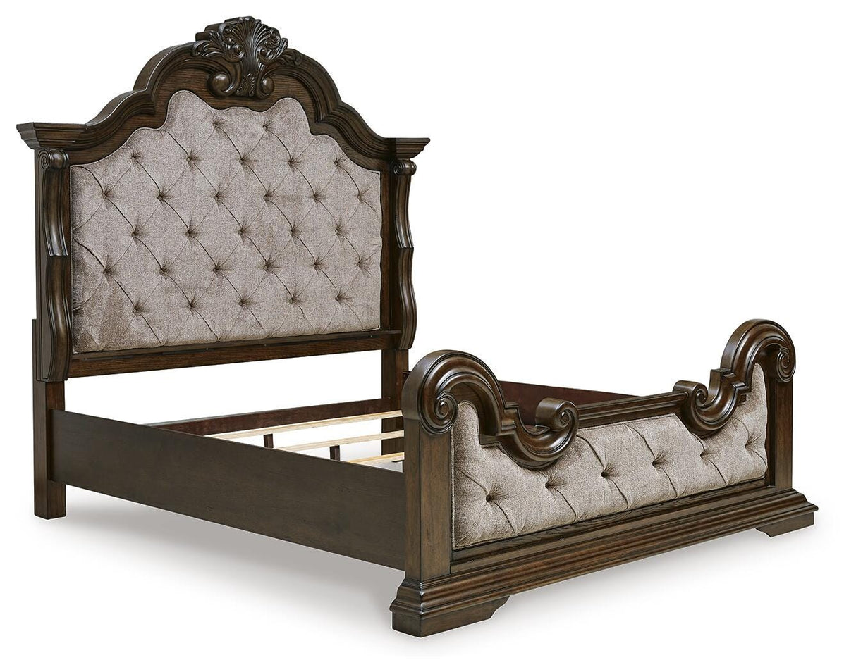Maylee King Upholstered Bed, Dresser and Mirror - B947B6