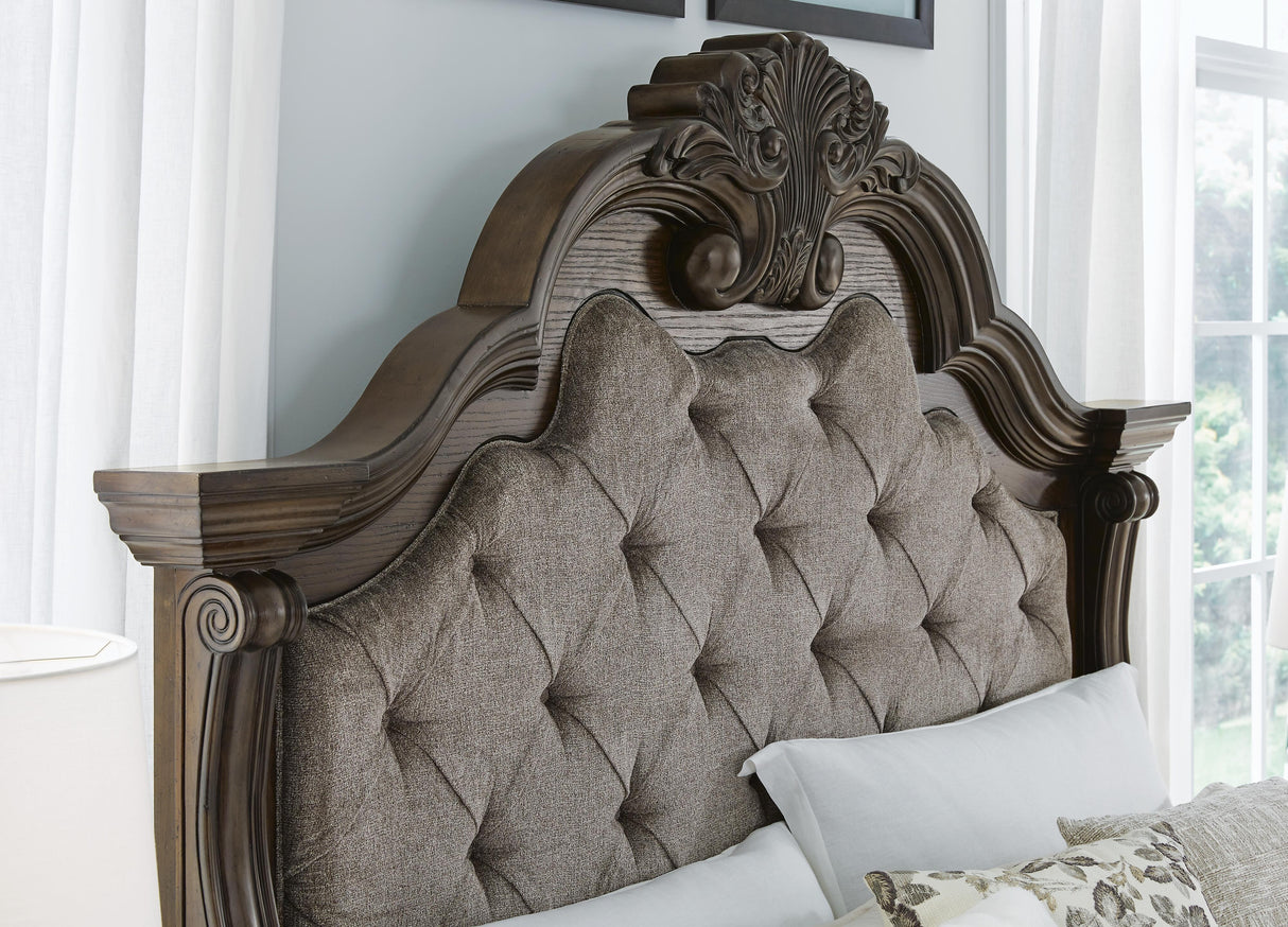 Maylee King Upholstered Bed, Dresser and Mirror - B947B6