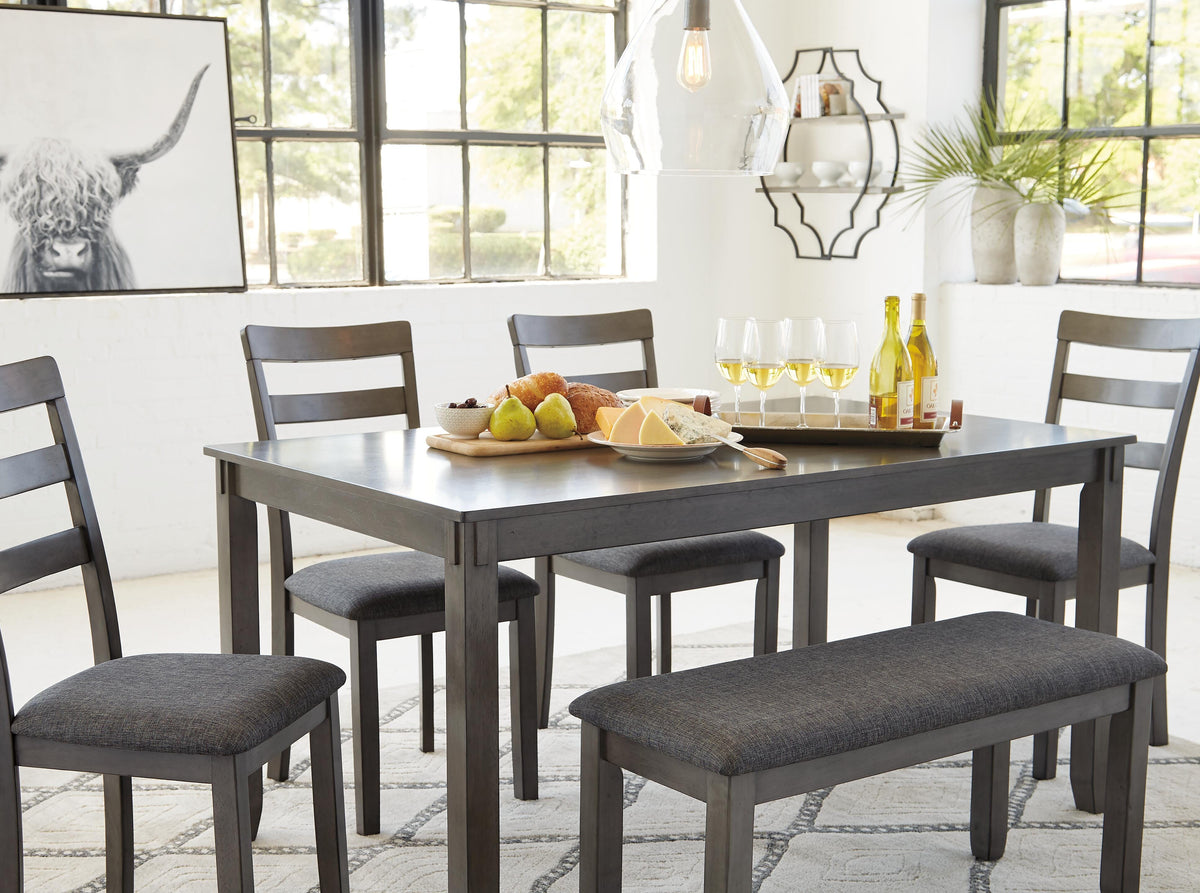 Bridson Dining Table and Chairs with Bench (Set of 6) - D383-325