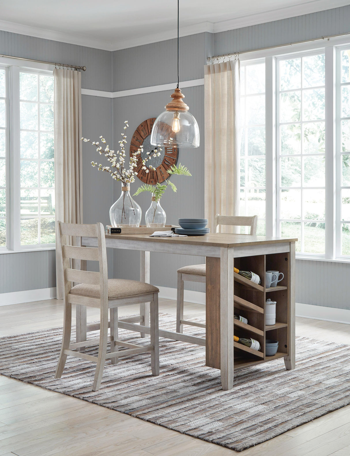 Skempton Counter Height Dining Table and 2 Barstools - D394D6