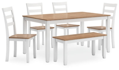 Gesthaven Dining Table with 4 Chairs and Bench (Set of 6) - D398-325