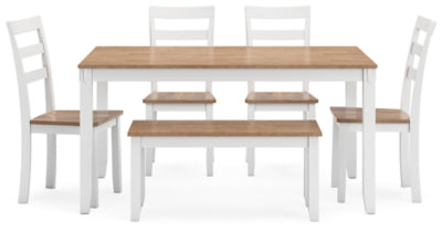 Gesthaven Dining Table with 4 Chairs and Bench (Set of 6) - D398-325