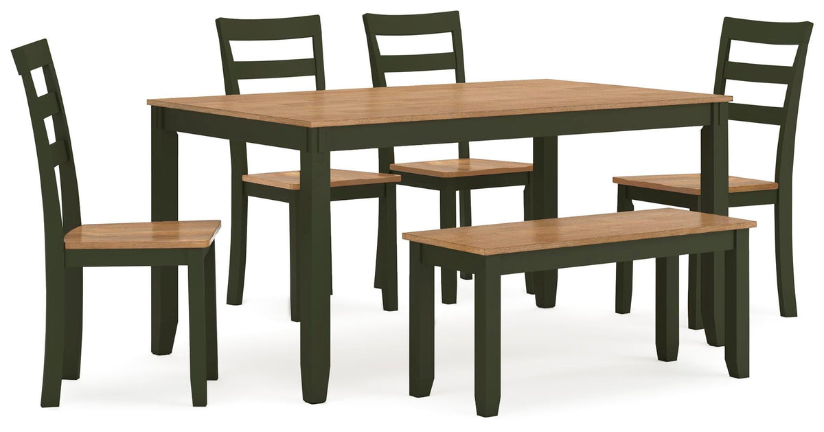 Gesthaven Dining Table with 4 Chairs and Bench (Set of 6) - D401-325
