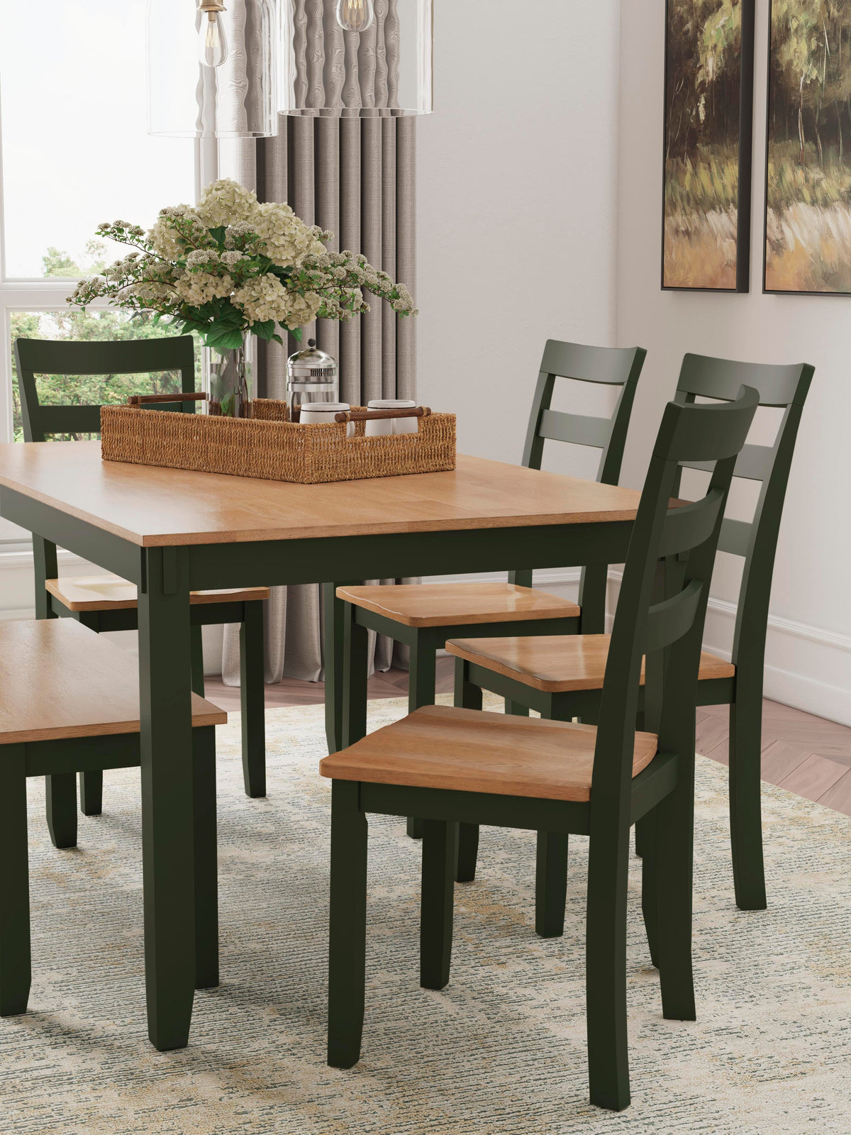 Gesthaven Dining Table with 4 Chairs and Bench (Set of 6) - D401-325