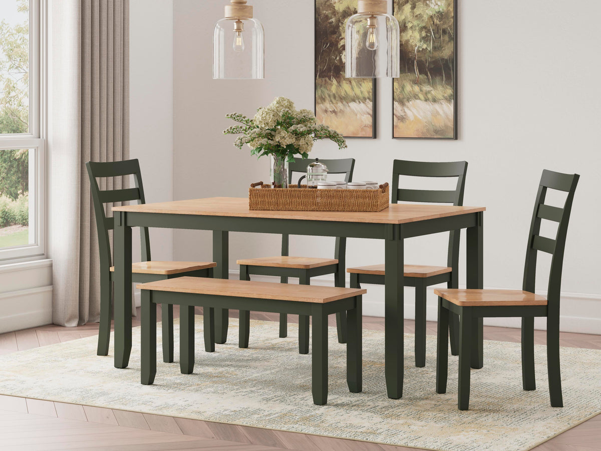 Gesthaven Dining Table with 4 Chairs and Bench (Set of 6) - D401-325