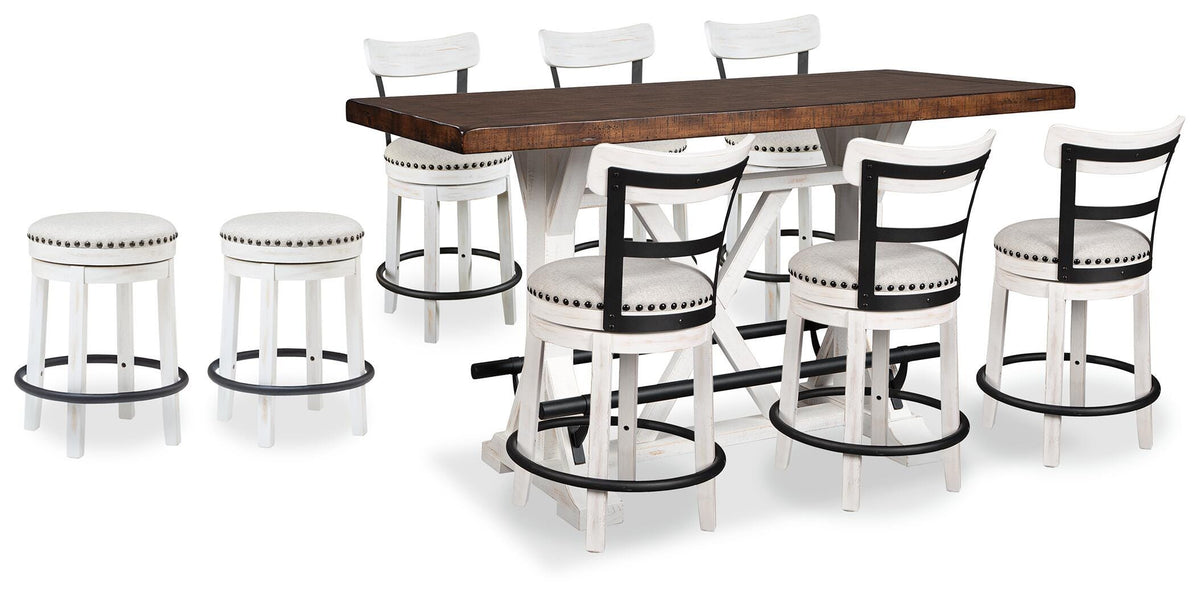 Valebeck Counter Height Dining Table and 8 Barstools - D546D30