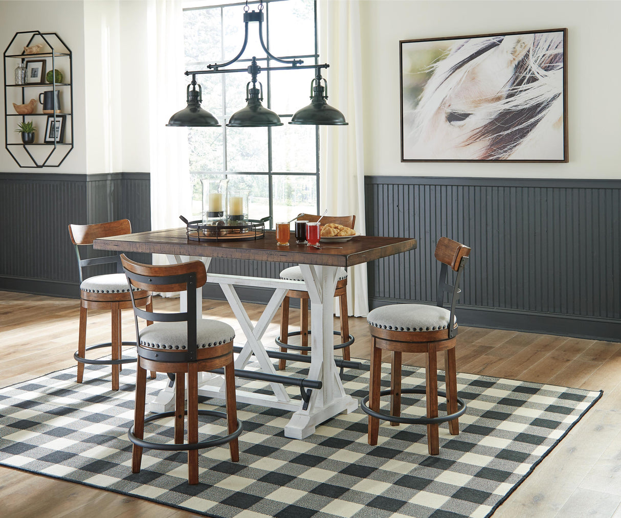 Valebeck Counter Height Dining Table and 4 Barstools - D546D5