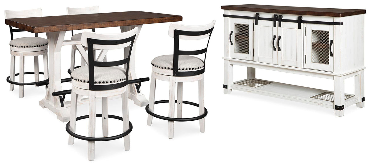 Valebeck Counter Height Dining Table, 4 Barstools and Server - D546D15