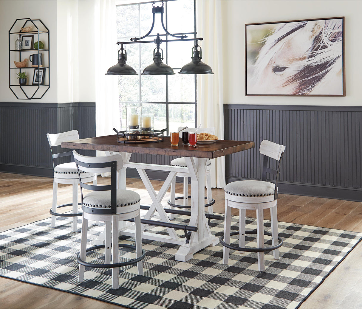 Valebeck Counter Height Dining Table and 4 Barstools - D546D4