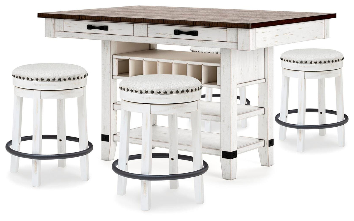 Valebeck Counter Height Dining Table and 4 Barstools - D546D10