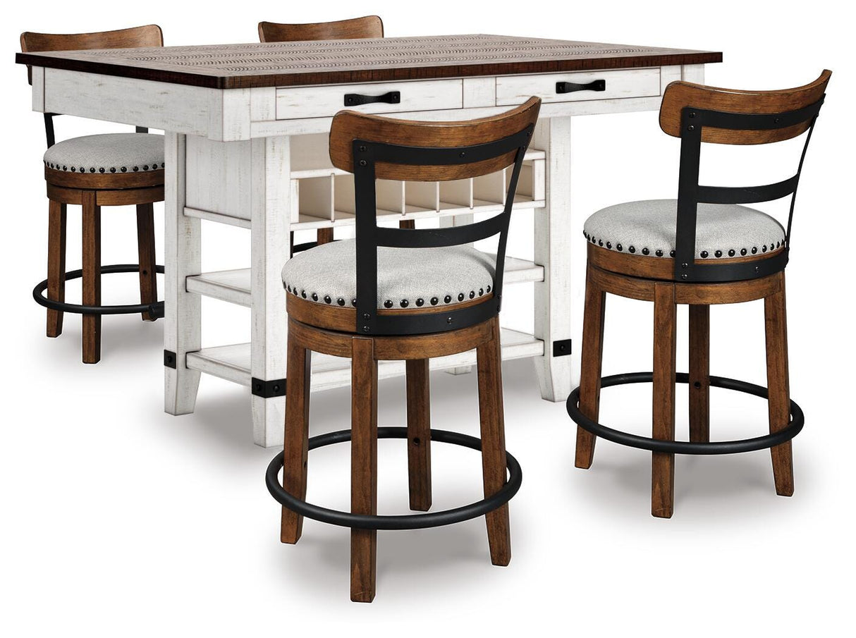 Valebeck Counter Height Dining Table and 4 Barstools - D546D23