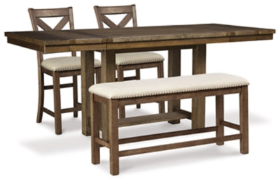 Moriville Counter Height Dining Table and 2 Barstools and Bench - D631D9