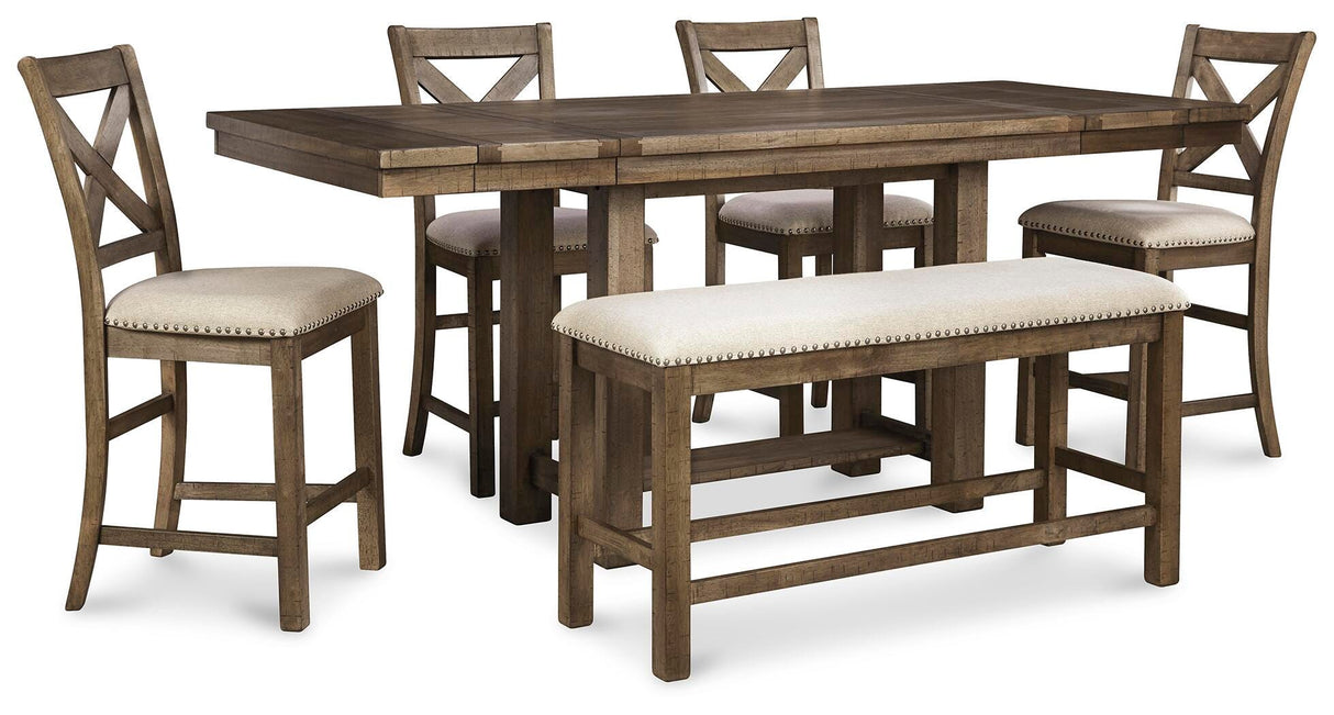 Moriville Counter Height Dining Table with 4 Barstools and Bench - D631D3