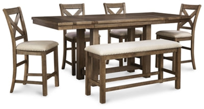 Moriville Counter Height Dining Table with 4 Barstools and Bench - D631D3
