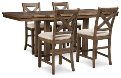 Moriville Counter Height Dining Table and 4 Barstools - D631D1