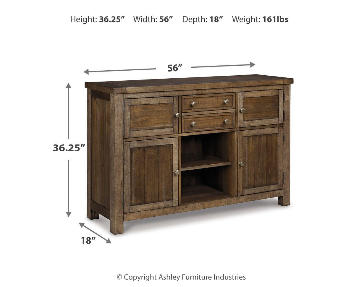 Moriville Counter Height Dining Table, 4 Barstools and Server - D631D8