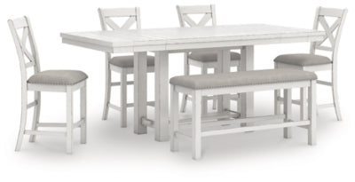 Robbinsdale Counter Height Dining Table, 4 Barstools and Bench - D642D2