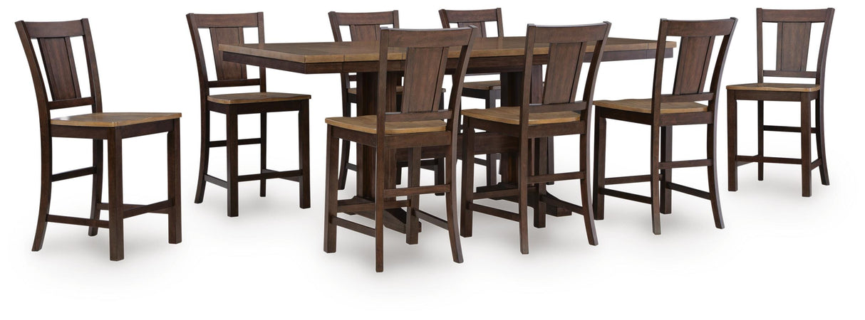 Rylandeen Counter Height Extension Dining Table and 8 Barstools - PCD651D6