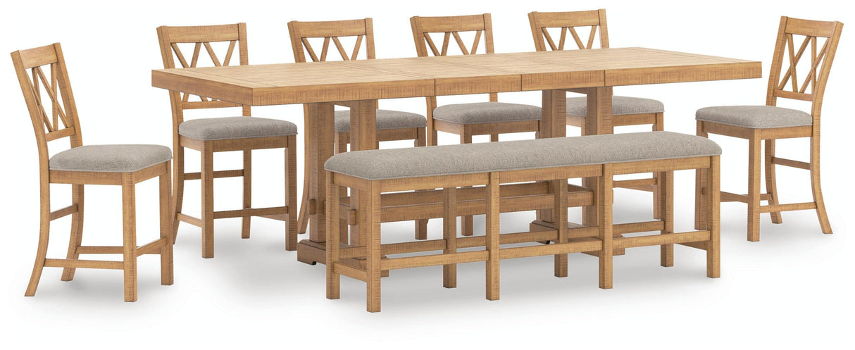 Havonplane Counter Height Dining Table, 6 Barstools and Bench - D773D5