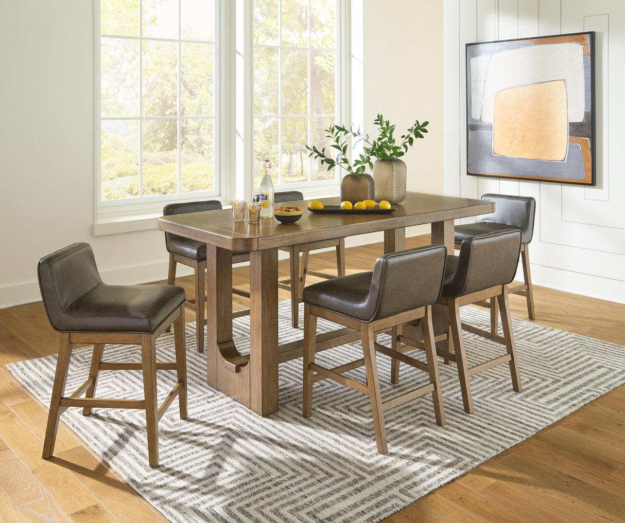 Cabalynn Counter Height Dining Table and 6 Barstools - D974D6