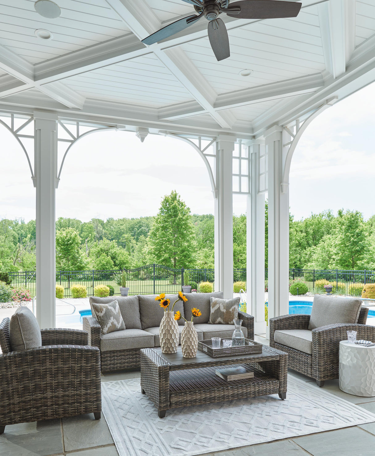 Oasis Court Outdoor Sofa/Chairs/Table Set (Set of 4) - P335-081