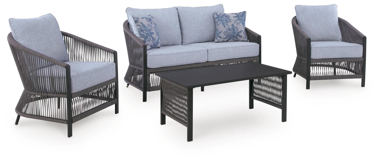 Bridges Beach Outdoor Love/Chairs/Table Set (Set of 4) - PCP391-080