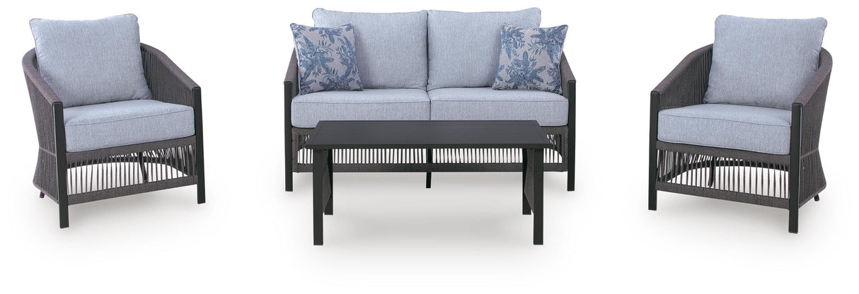 Bridges Beach Outdoor Love/Chairs/Table Set (Set of 4) - PCP391-080