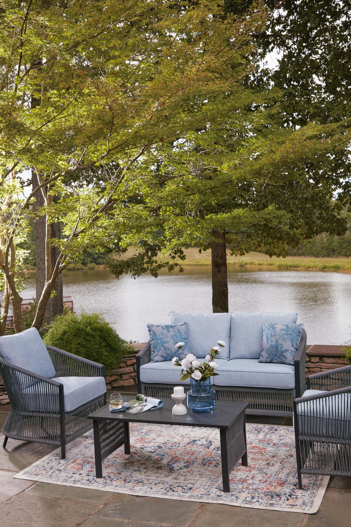 Bridges Beach Outdoor Love/Chairs/Table Set (Set of 4) - PCP391-080