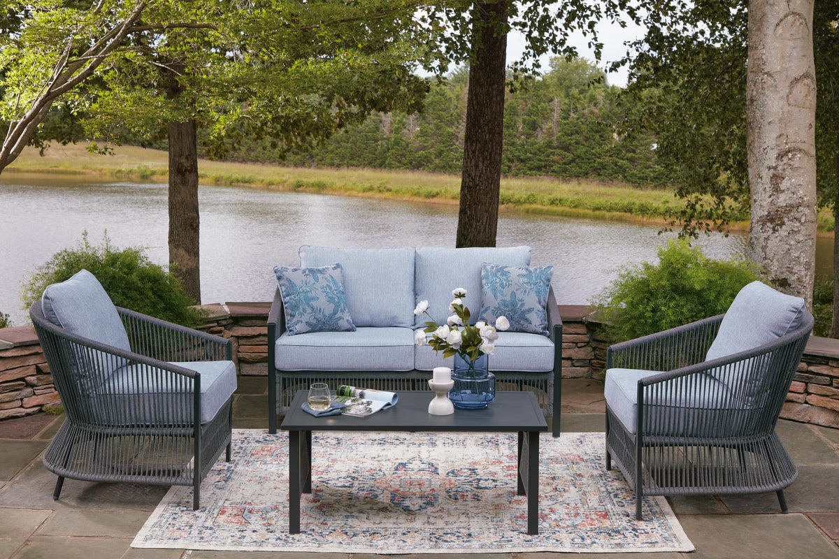 Bridges Beach Outdoor Love/Chairs/Table Set (Set of 4) - PCP391-080