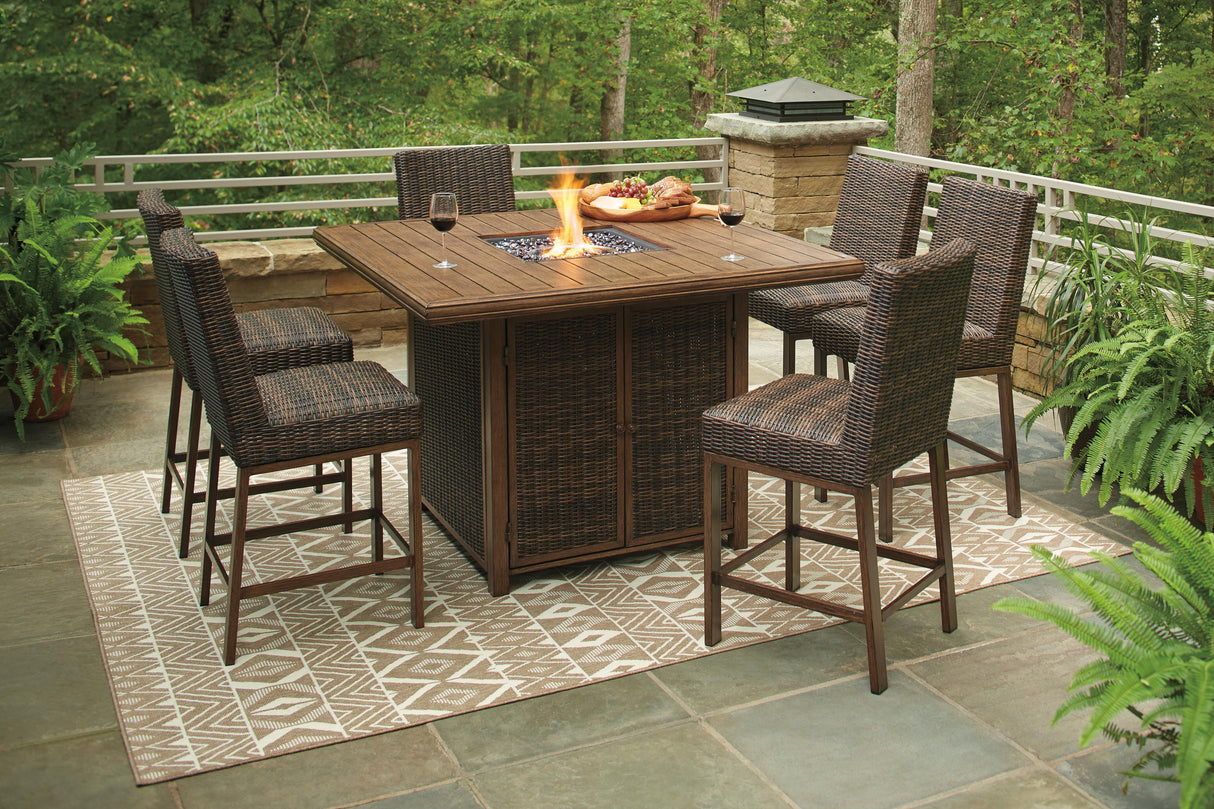 Paradise Trail Outdoor Bar Fire Pit Table with 6 Barstools - P750P8