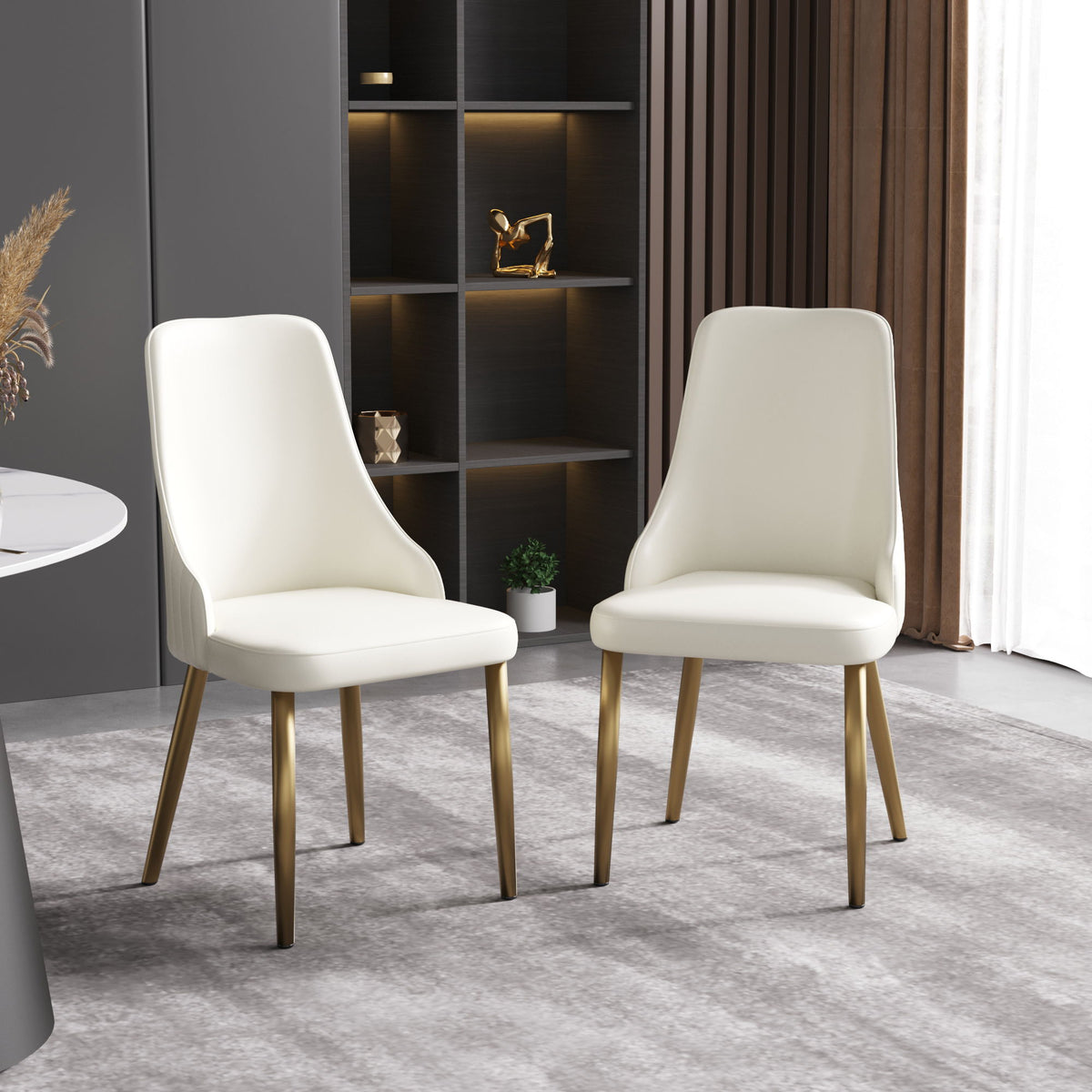 Modern Sponge-Filled Dining Chair, Solid Wood Metal Legs, Suitable For Restaurants, Living Rooms And Rooms (Set of 2) - White