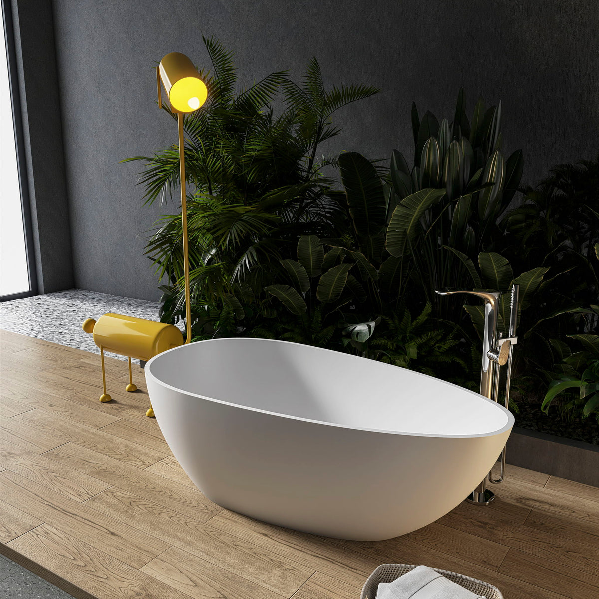 Solid Surface Stone Resin Freestanding Egg Shape Bathtub For The Bathroom - Matte White