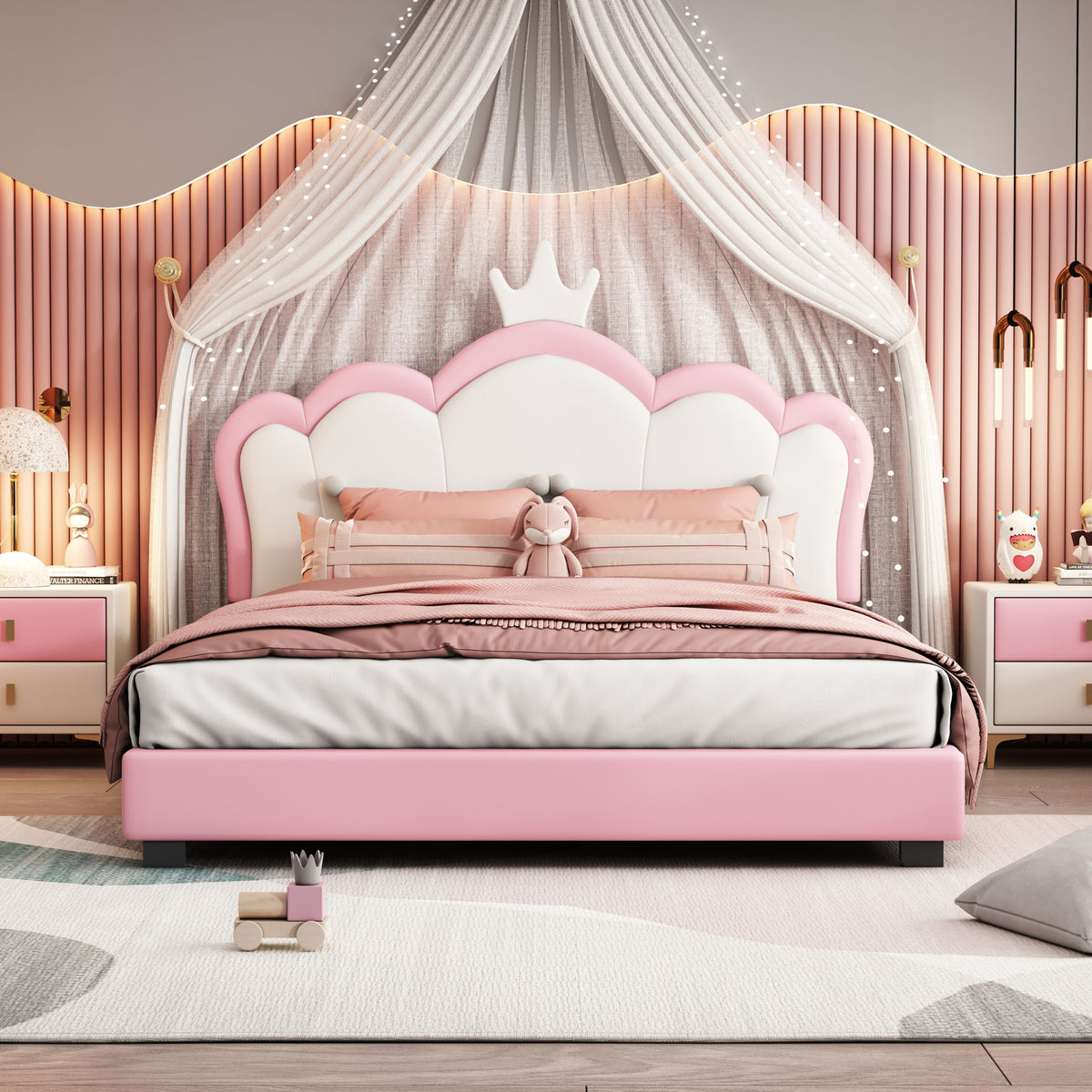 Upholstered Princess Platform Bed With Crown Headboard