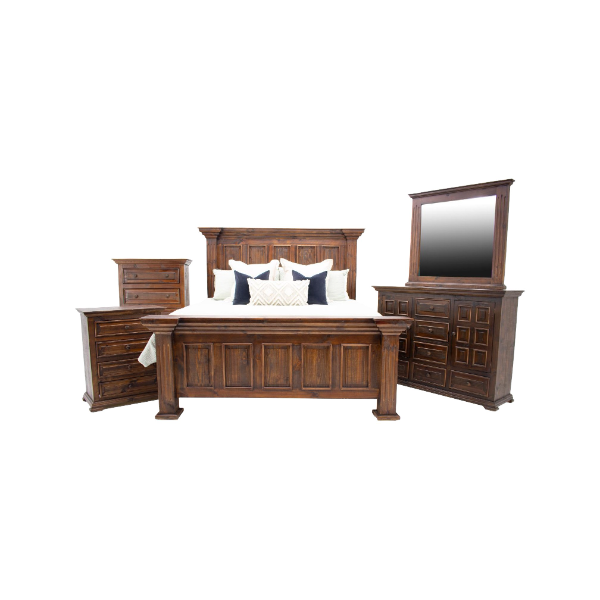 Chalet Walnut Queen Group - 3721QHPW+3721QRW+3721QFW+3700DW+3722MW+3702N4W+3700CW