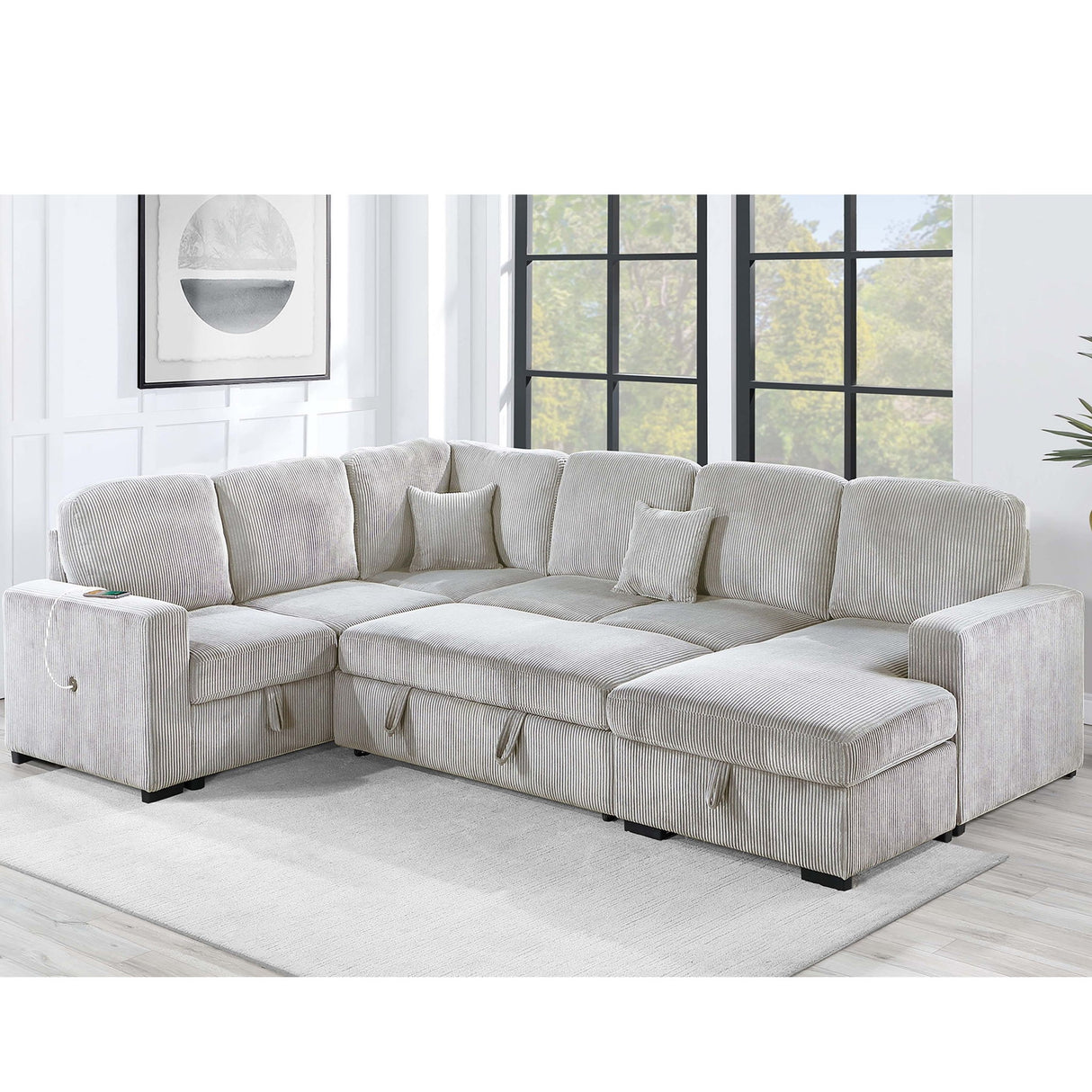 Modern Design Convertible Sectional Storage Bed With USB Port