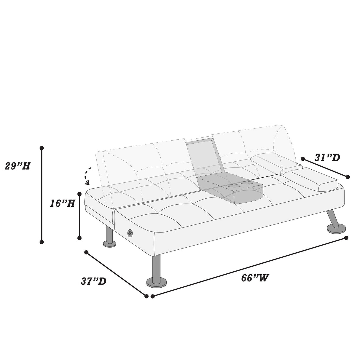 Adjustable Sofa With Fold Down Table And Cup Holders