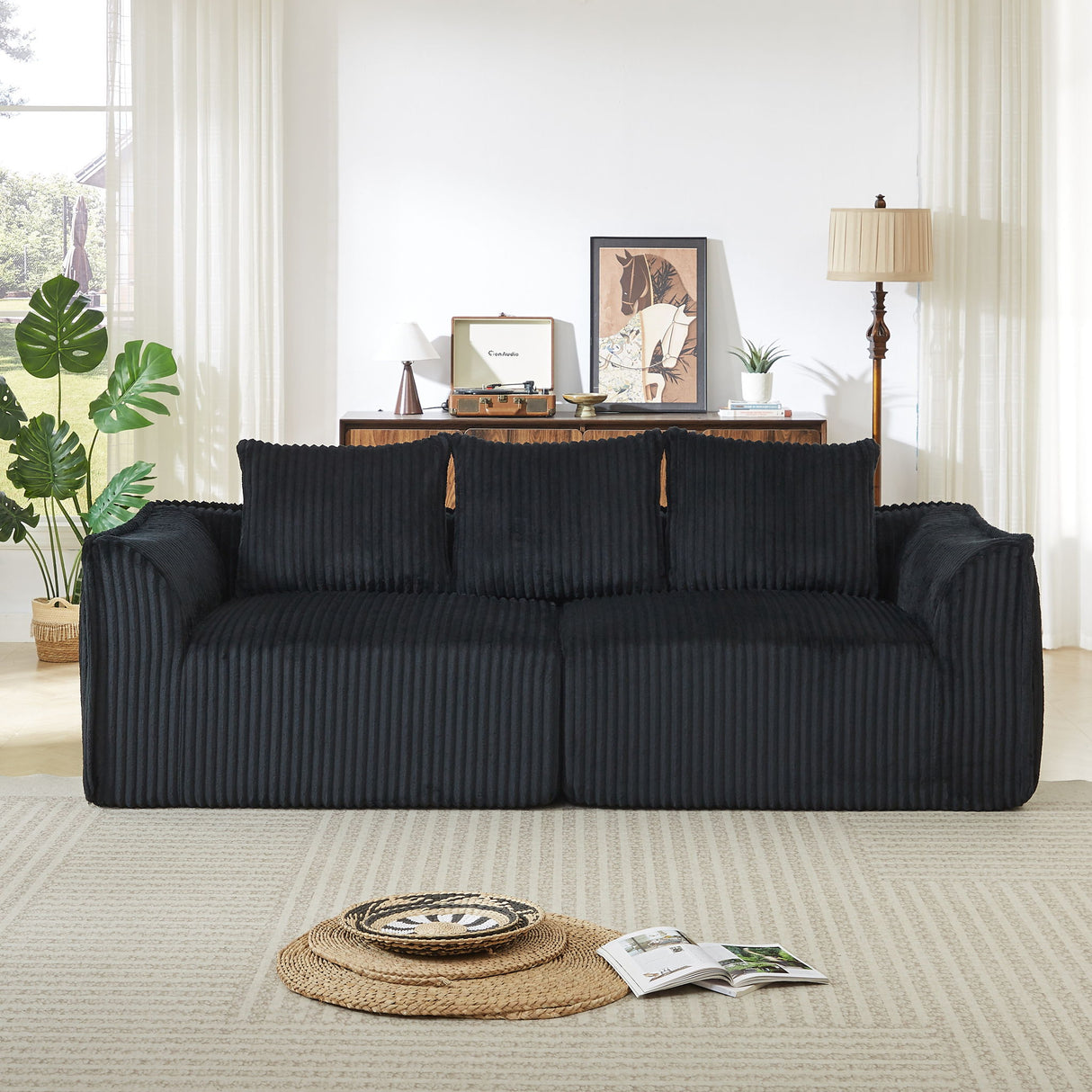 Minimalist 3 Seater Sofa With Curved Lines And Gently Sloped Backrest