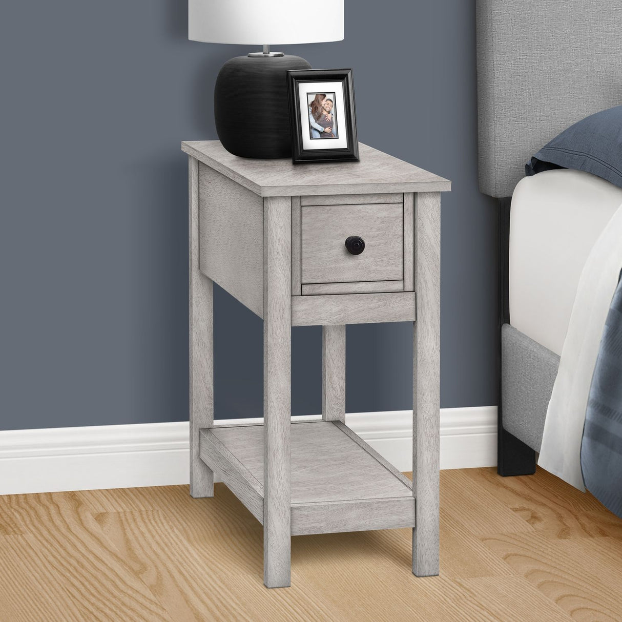 Accent End Table, 2 Tier, Narrow, Lamp, Storage Drawer, Charming Design
