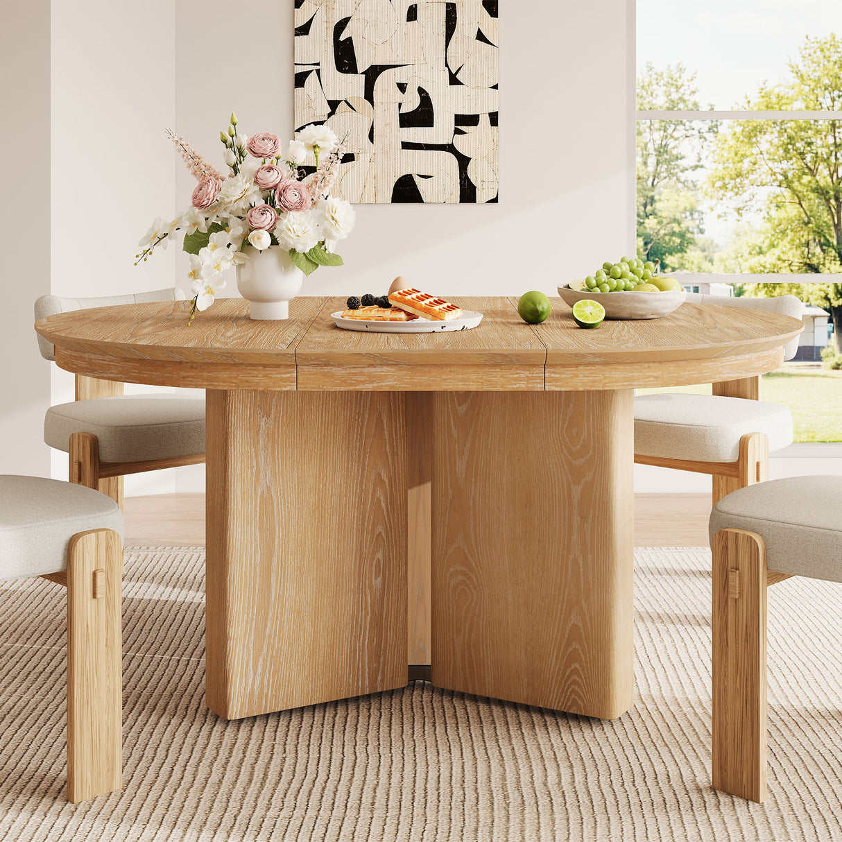 Farmhouse Oval Extendable Dining Table With Pedestal Base