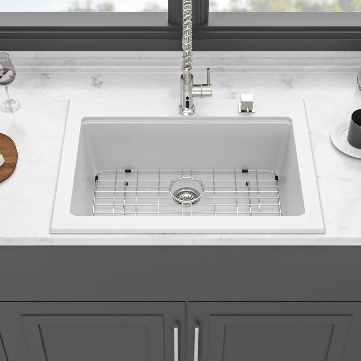 Quartz Kitchen Sink 30" X 22" Granite Composite Workstation Drop In Sink - White