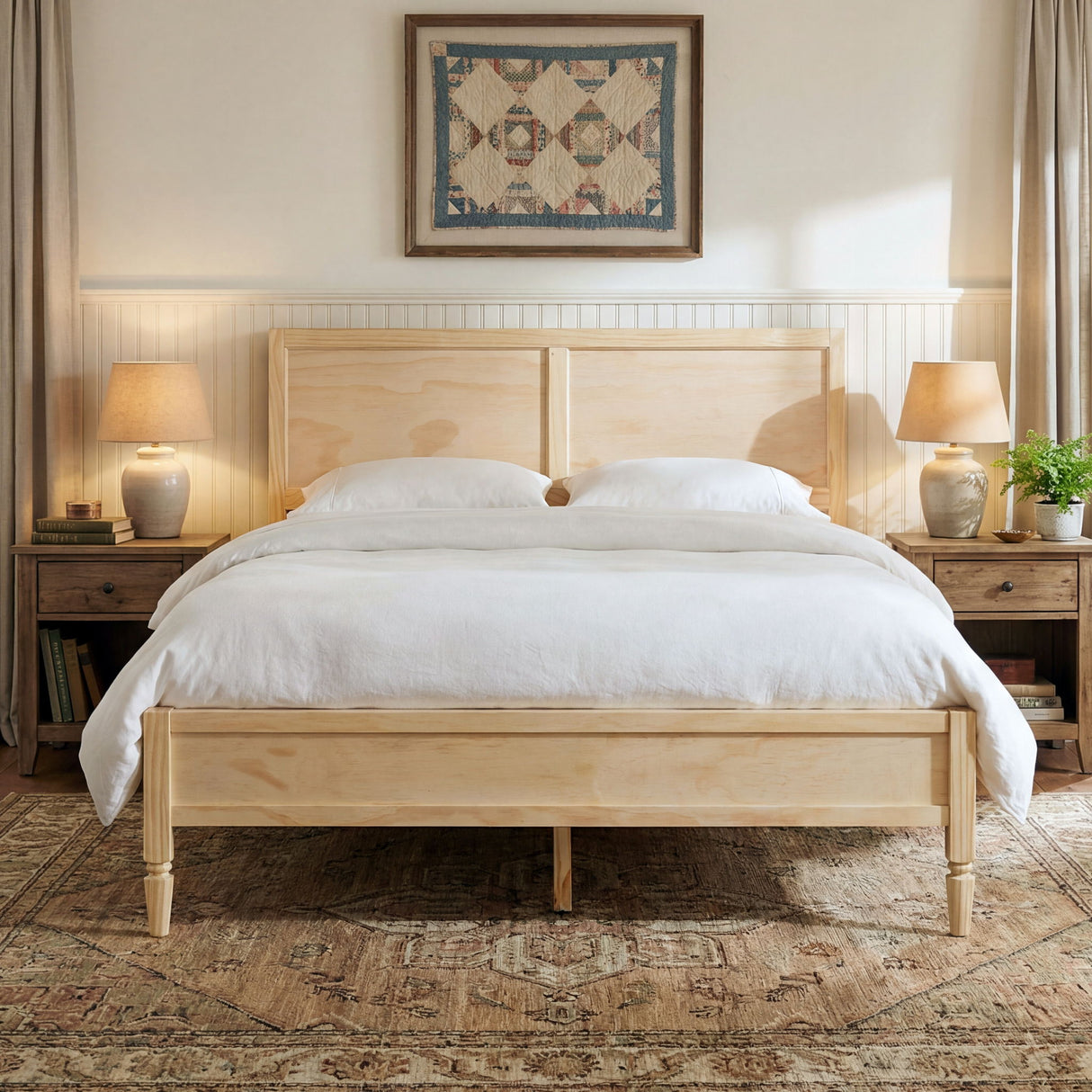 Classic Platform Bed Frame With Panel Headboard