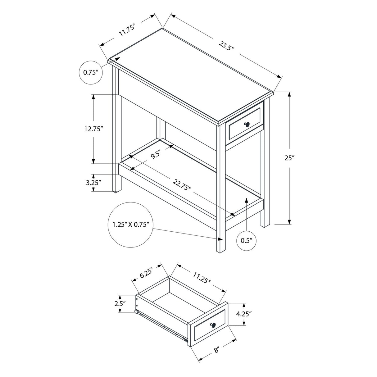 Accent End Table, 2 Tier, Storage Drawer, Transitional - Walnut