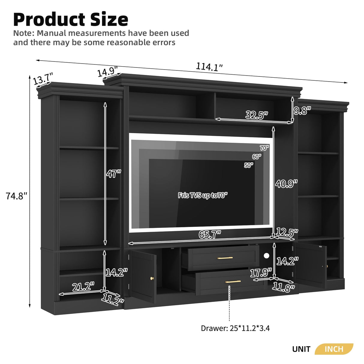 Elegant Entertainment Center Wall Unit With Bookshelves