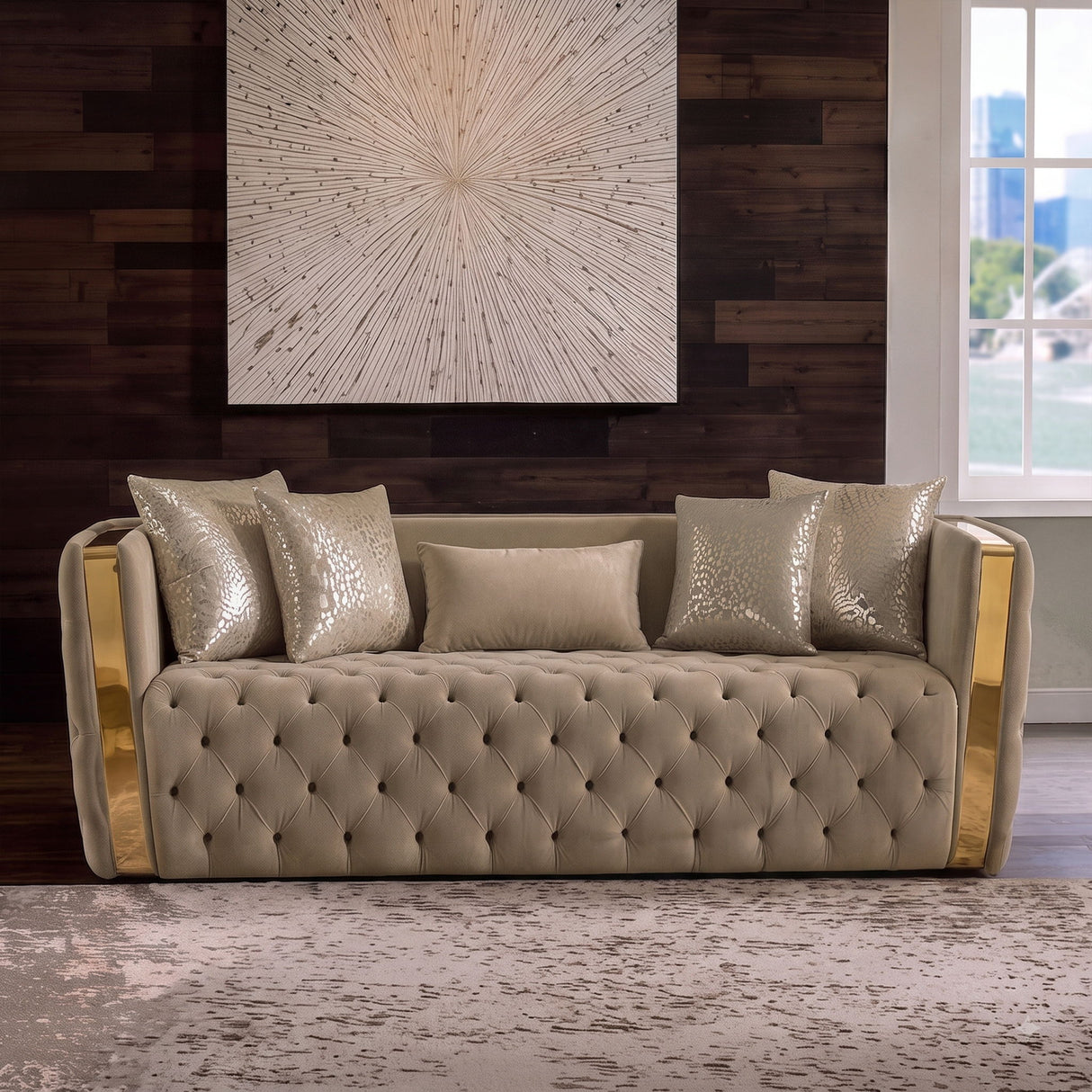 Naomi - Button Tufted Sofa - Taupe