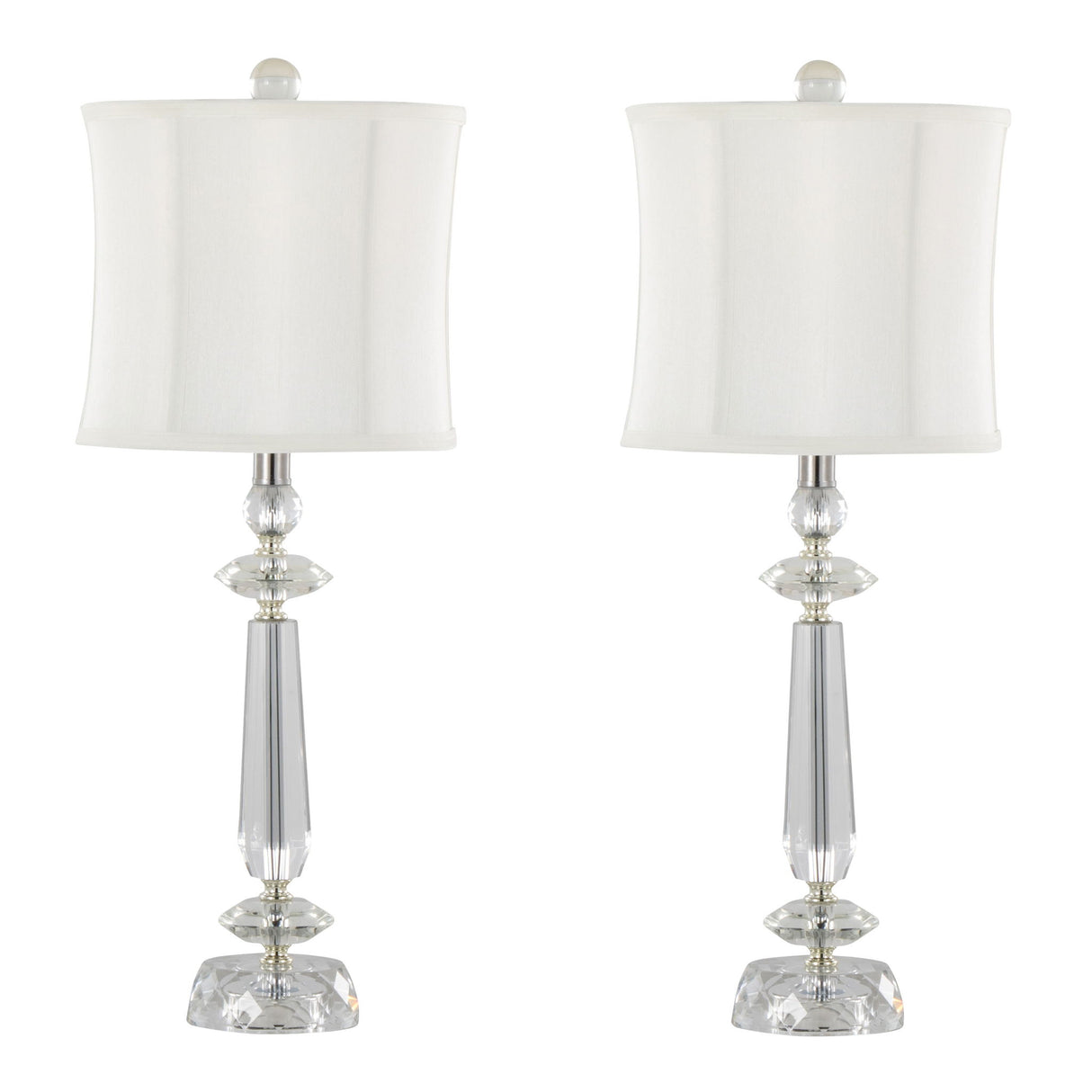 Karat - Contemporary Crystal Table Lamp (Set of 2) - Clear Crystal / Chrome / White Softback