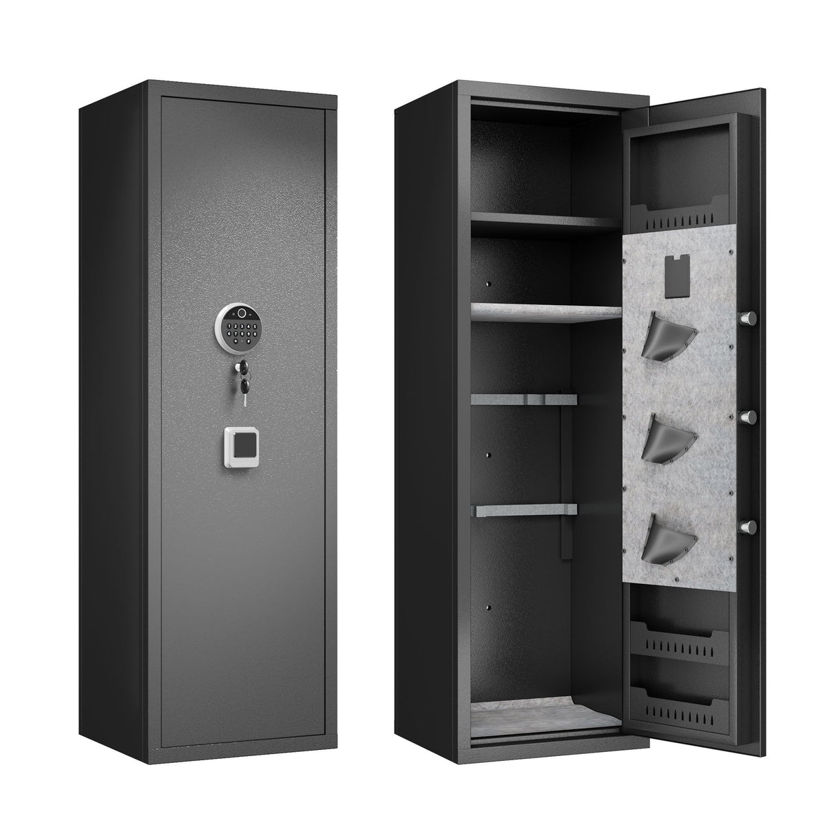 Rifle Safe, Biometric & Keypad Lock, Adjustable Gun Racks With Built In Alarm System