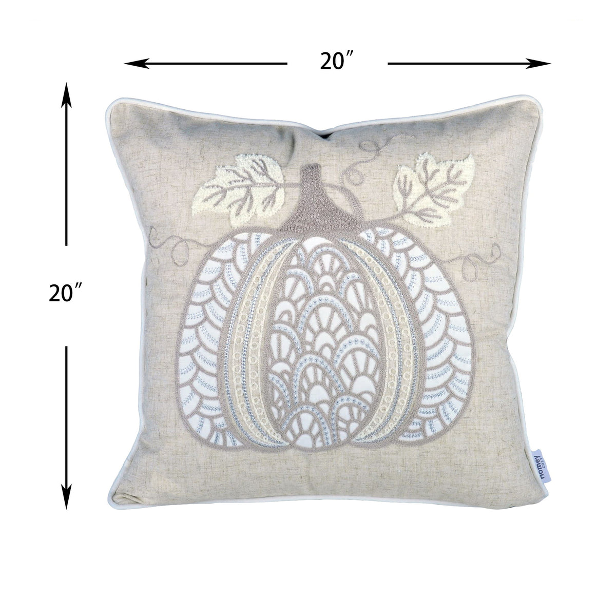Lace Embroidered Pumpkin Throw Pillow - Natural