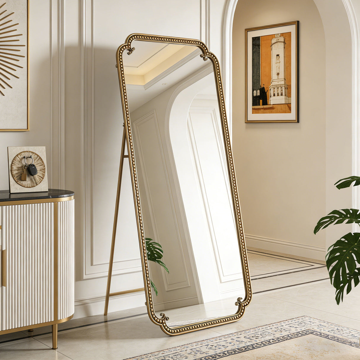 Full Length Mirror With Stand, Floor Standing Dressing For Bedroom - Antique Gold
